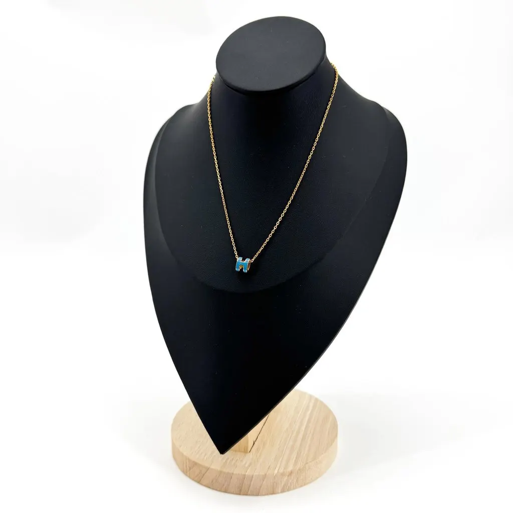 Hermès Mini Pop H Pendant Necklace Gold Blue Blue Very good - Model View