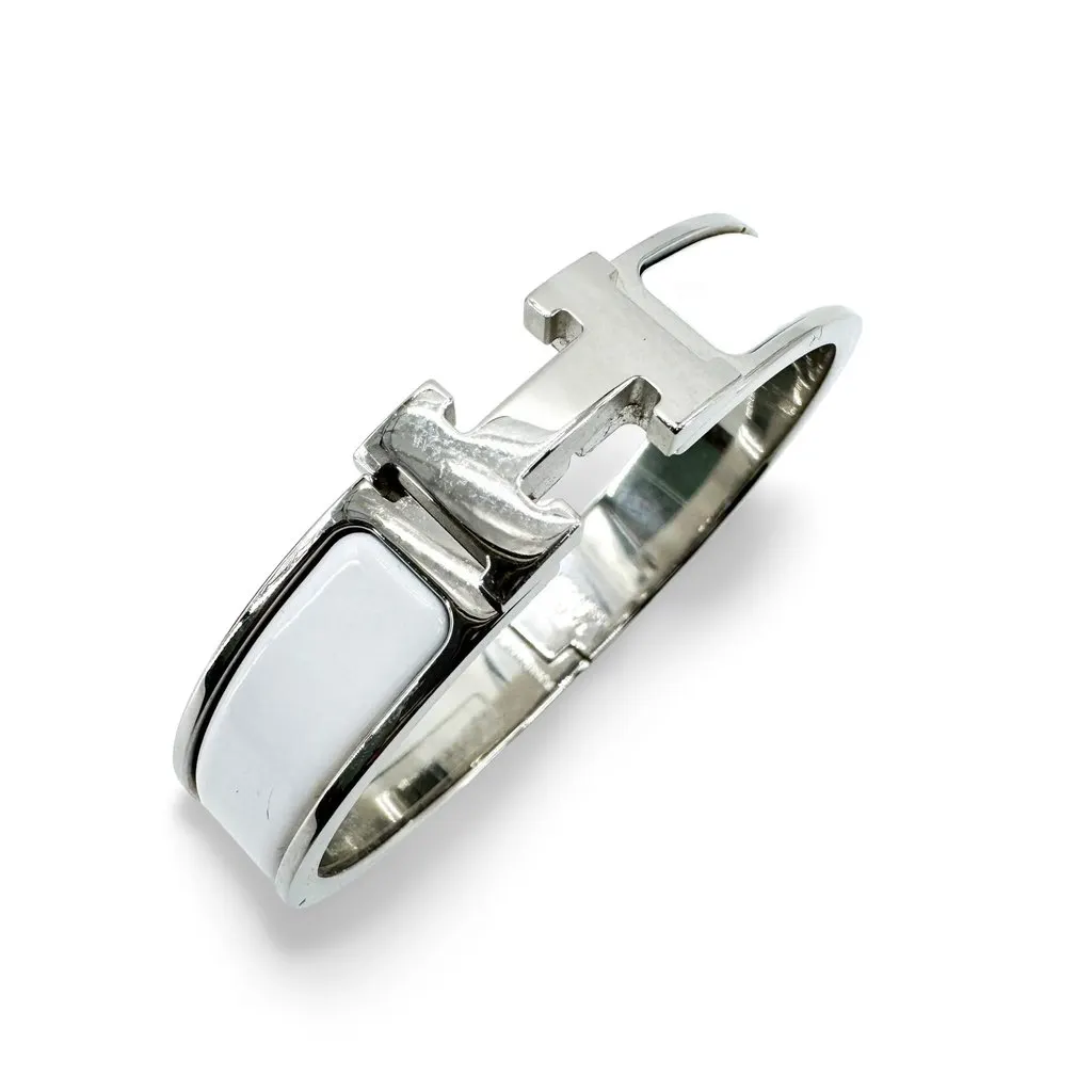 Hermès Clic H Bracelet White Silver Silver Good - Front View