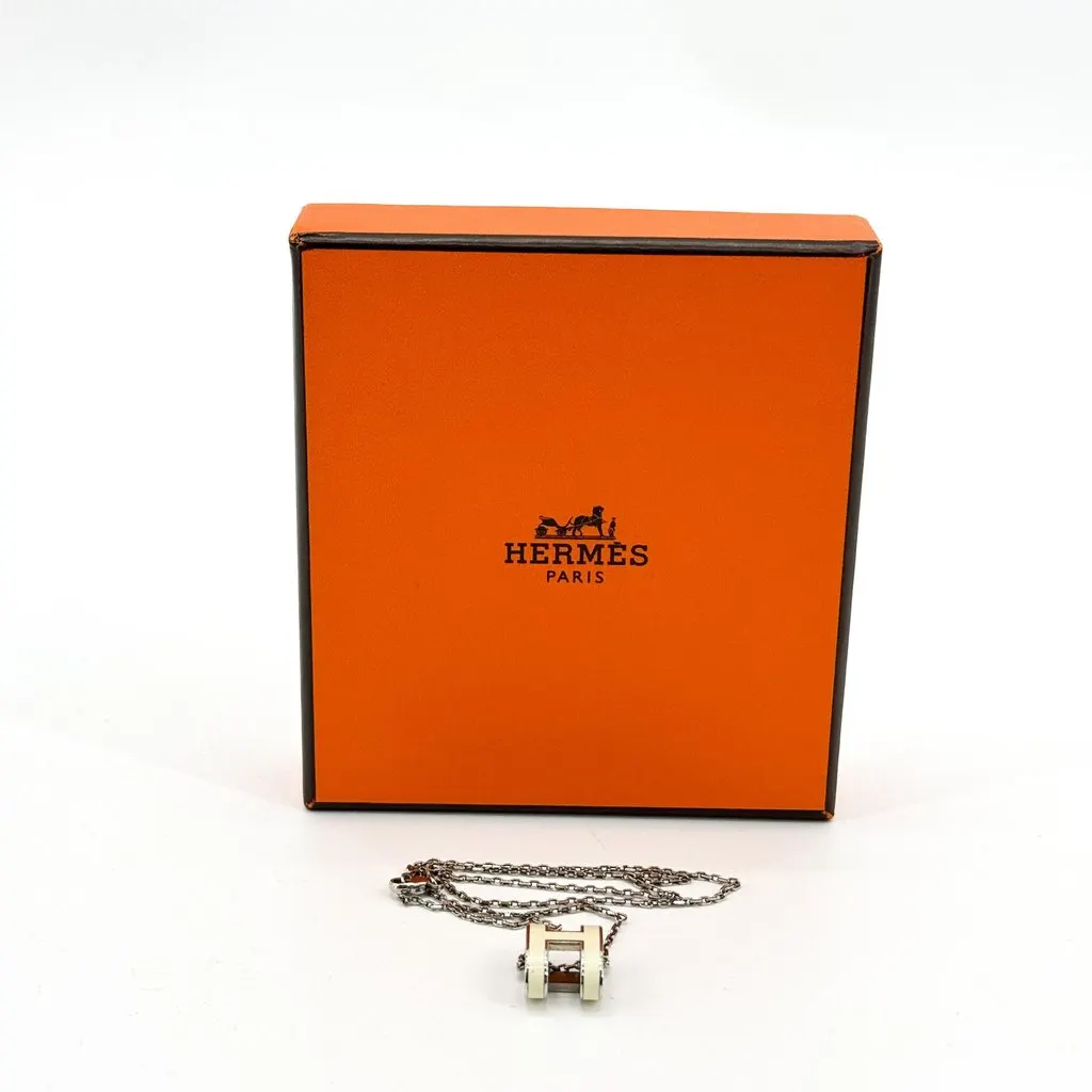 Louis Vuitton Hermes Pop H Pendant Necklace Silver Ivory Silver Good - Back View