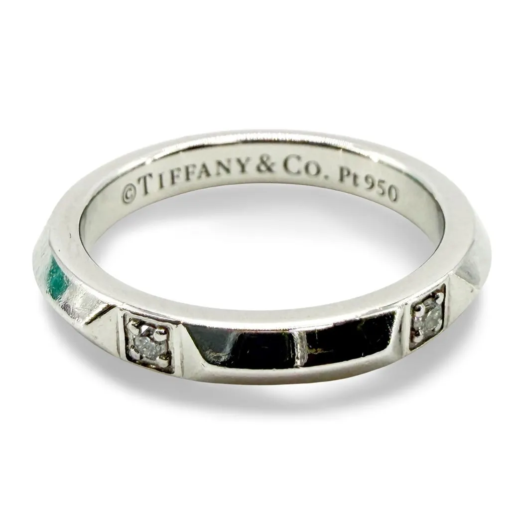 Tiffany & Co Tiffany Platinum Diamond Onyx Band Ring Size 8 Black Diamond Very good - Front View