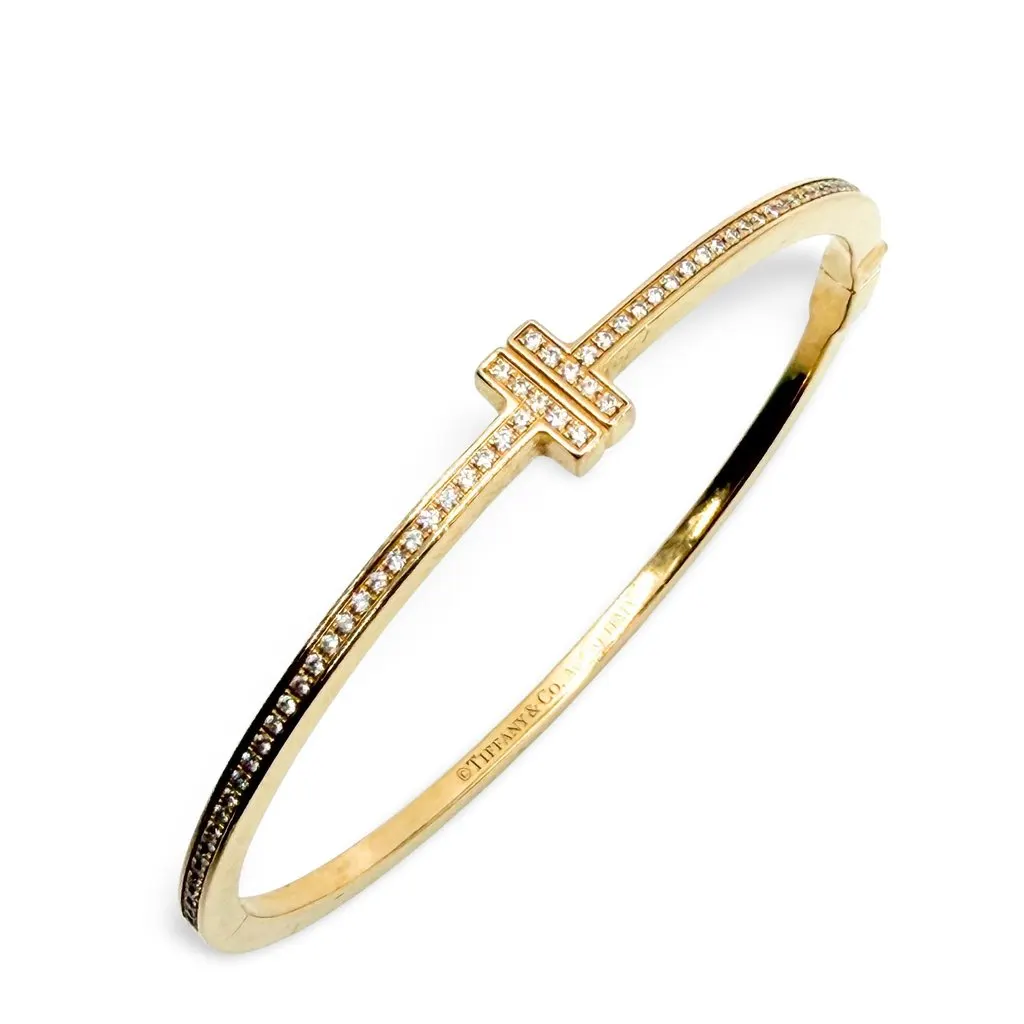 Tiffany & Co Tiffany T Two Hinged Bangle 18K Yellow Gold Diamond Gold Very good - Front View
