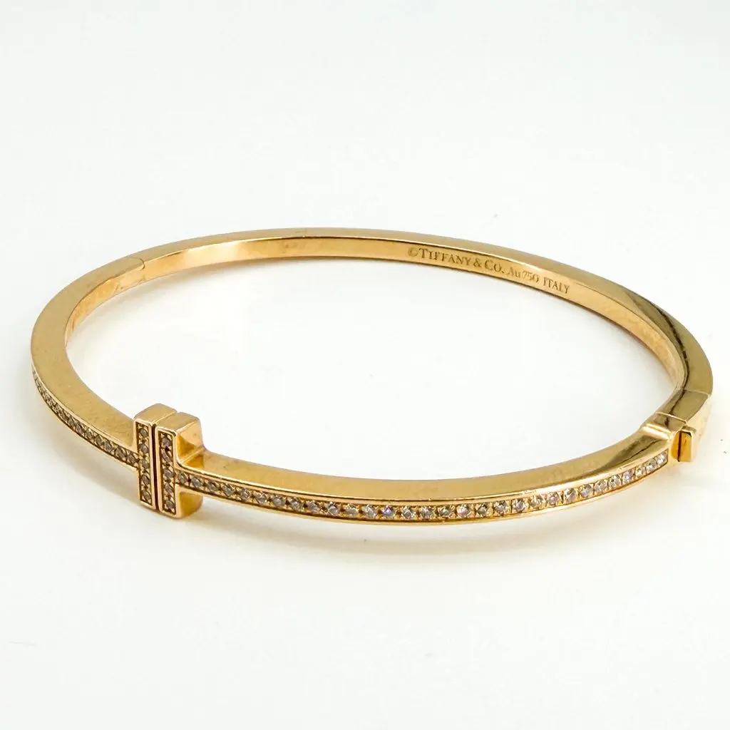 Tiffany & Co Tiffany T Two Hinged Bangle 18K Yellow Gold Diamond Gold Very good - Model View