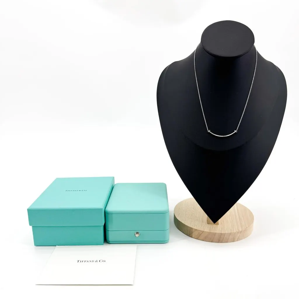 Tiffany & Co . T Smile Pendant Mini 18K White Gold with Diamonds Silver Very good - Back View