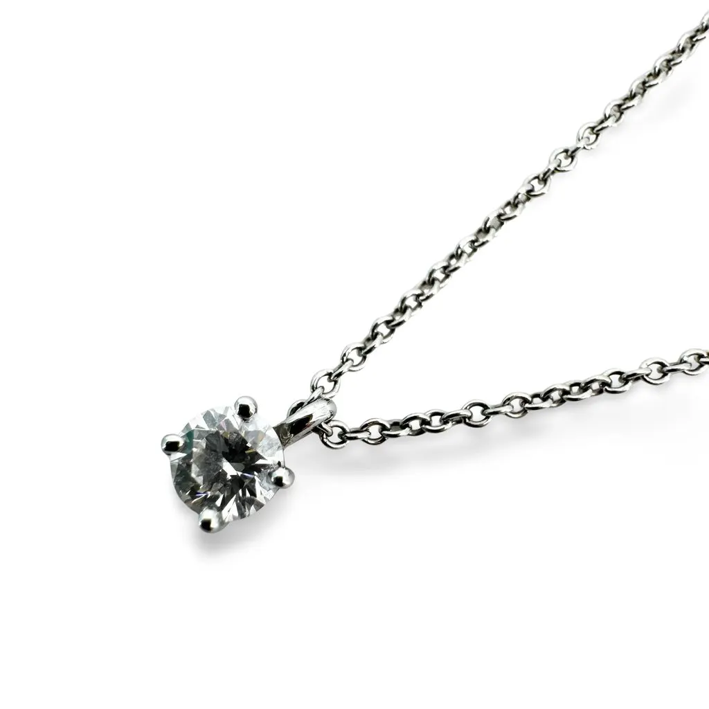 Tiffany & Co . Platinum Solitaire Diamond Pendant Necklace Silver Very good - Front View