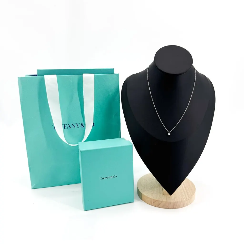 Tiffany & Co . Platinum Solitaire Diamond Pendant Necklace Silver Very good - Inside View
