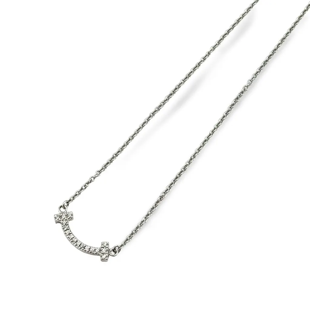 Tiffany & Co . T Smile Mini Pendant in White Gold with Diamonds
