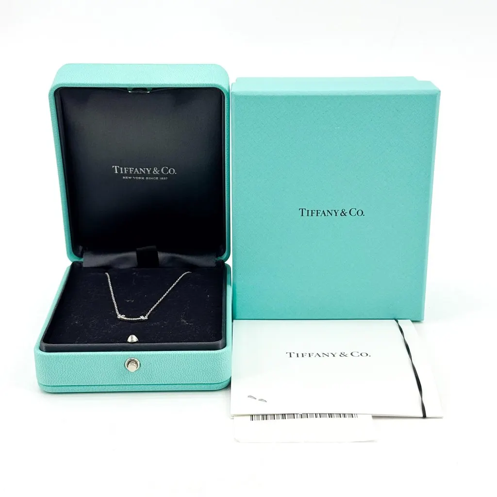 Tiffany & Co . T Smile Mini Pendant in White Gold with Diamonds Silver Good - Back View