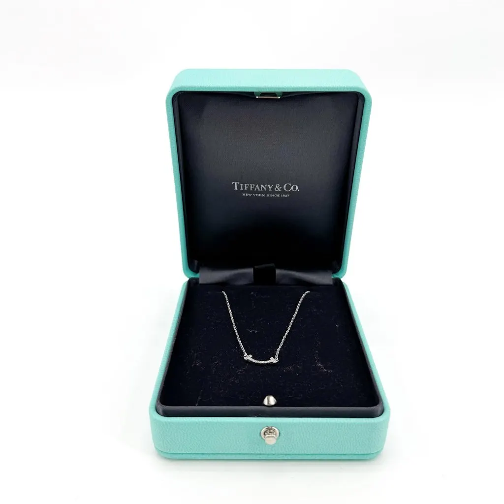 Tiffany & Co . T Smile Mini Pendant in White Gold with Diamonds Silver Good - Inside View