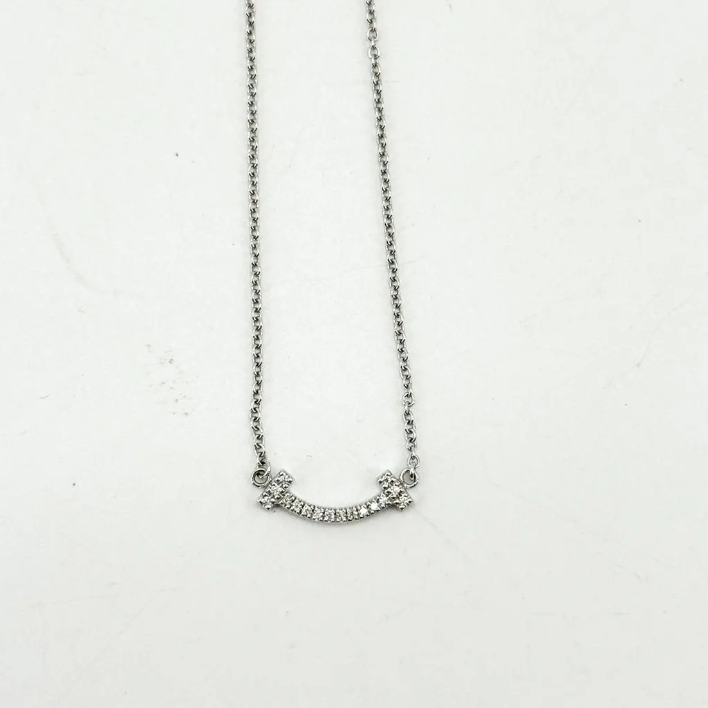 Tiffany & Co . T Smile Mini Pendant in White Gold with Diamonds Silver Good - Model View