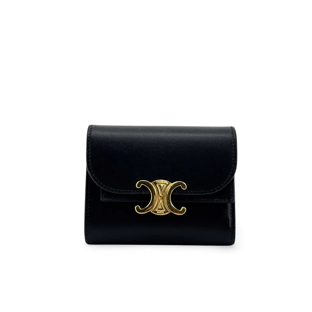 Celine Small Wallet Triomphe in Shiny Calfskin Black