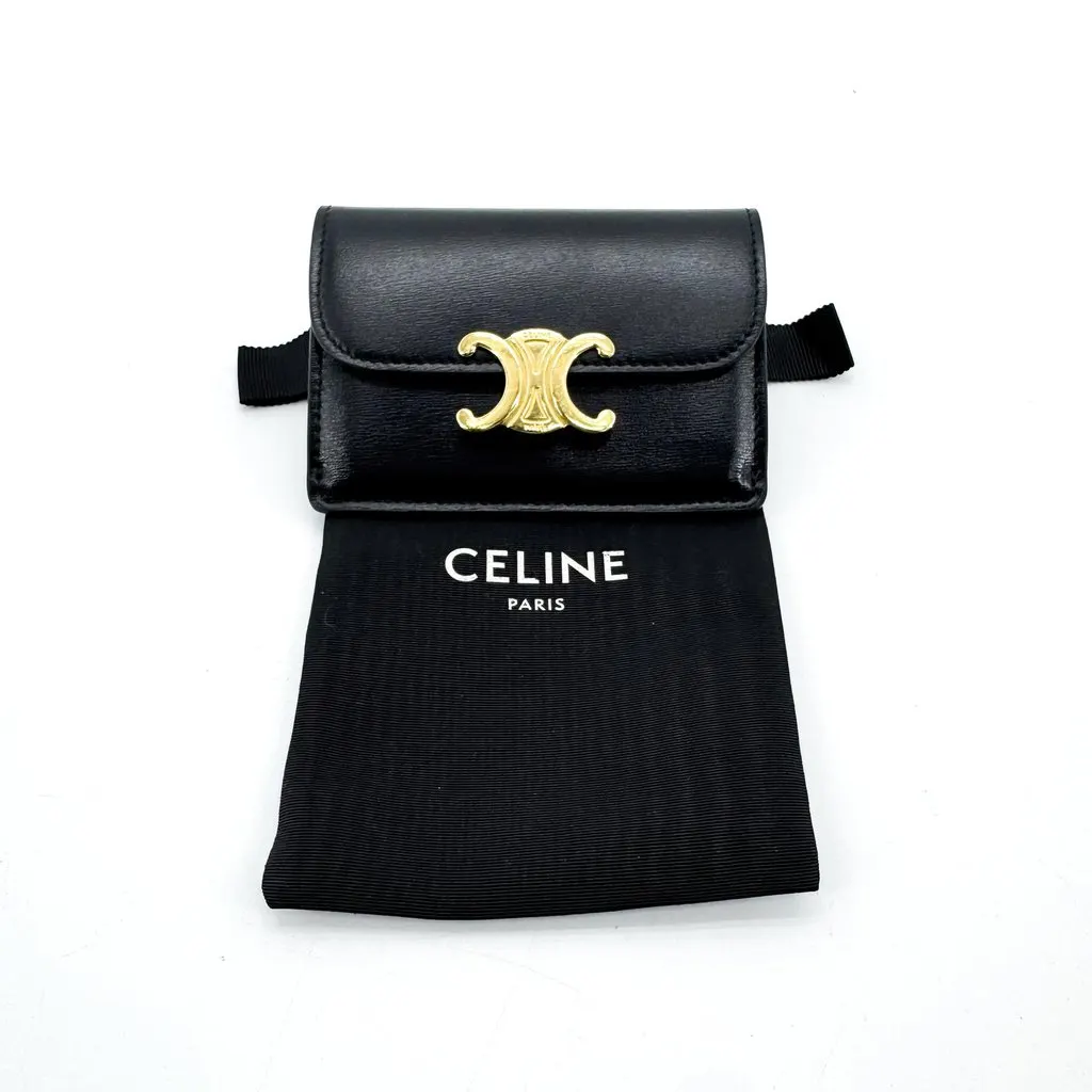 Celine Small Triomphe Wallet in Shiny Calfskin Black Gold Black Leather Very good - Back View