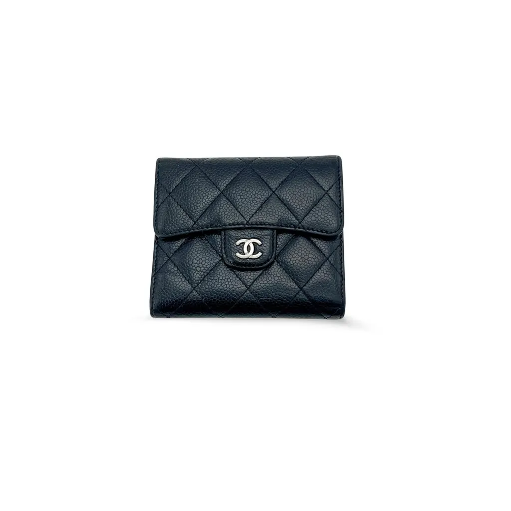 Chanel Classic Small Flap Wallet Caviar Black Silver Hardware MultiColor Leather Good - Front View