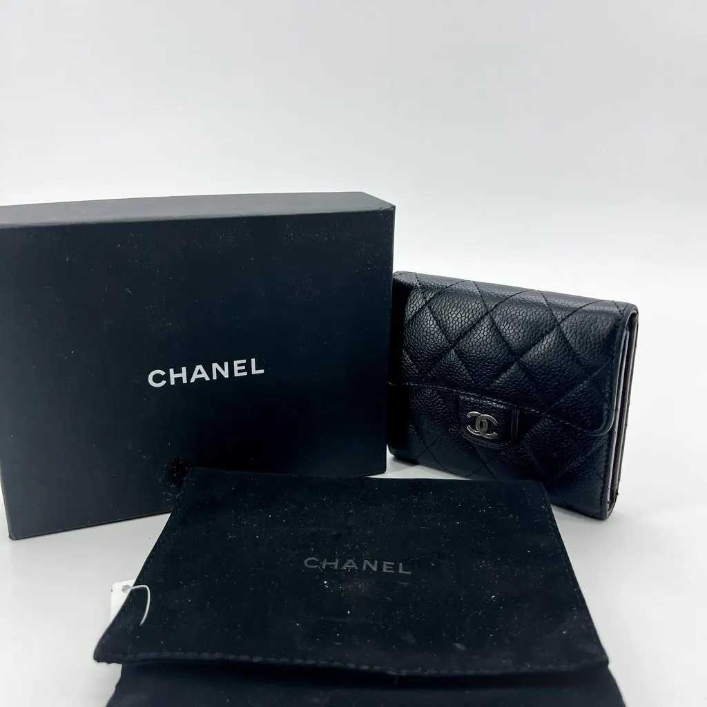 Chanel Classic Small Flap Wallet Caviar Black Silver Hardware MultiColor Leather Good - Back View