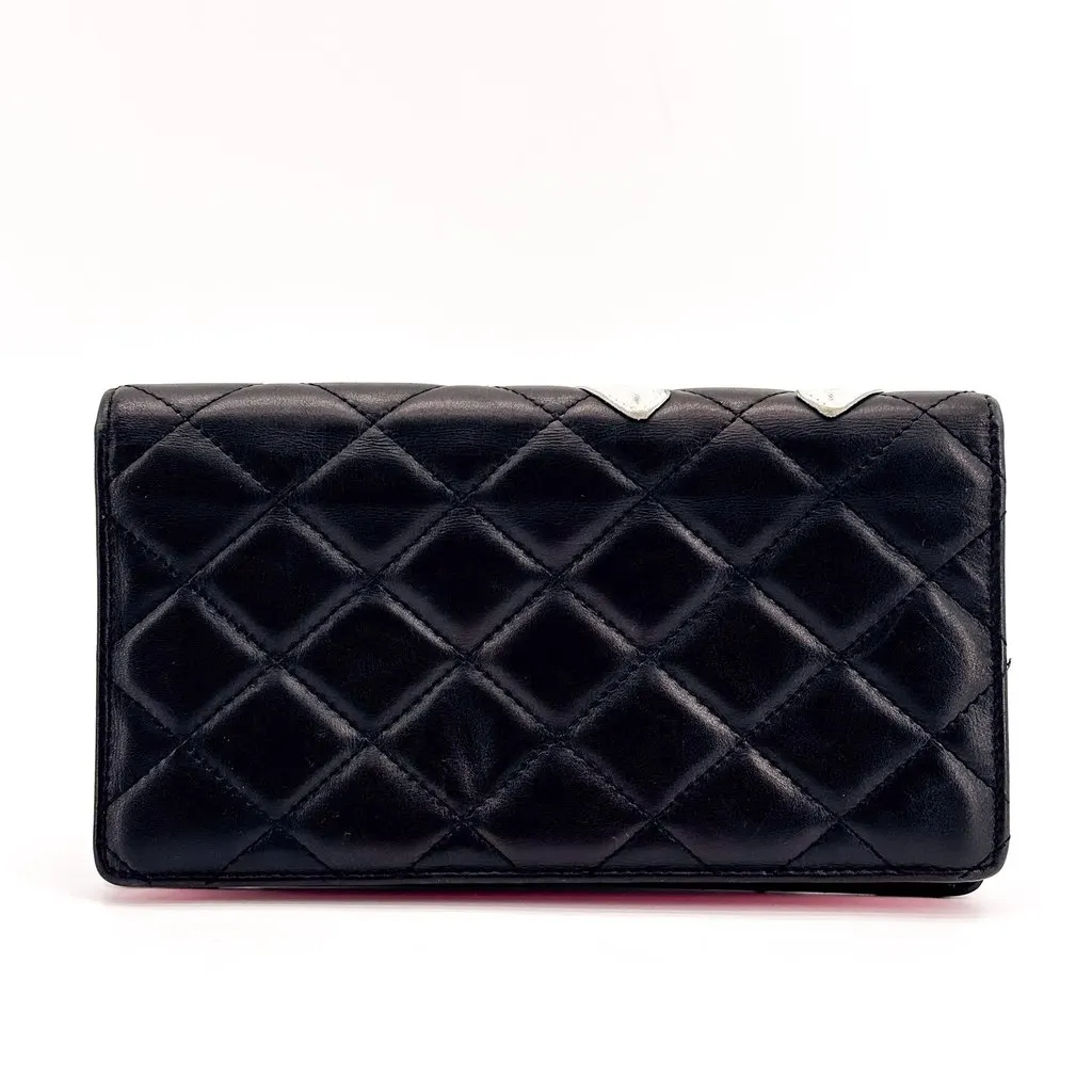 Chanel Cambon Line Flap Long Wallet Black White Black Leather Good - Inside View