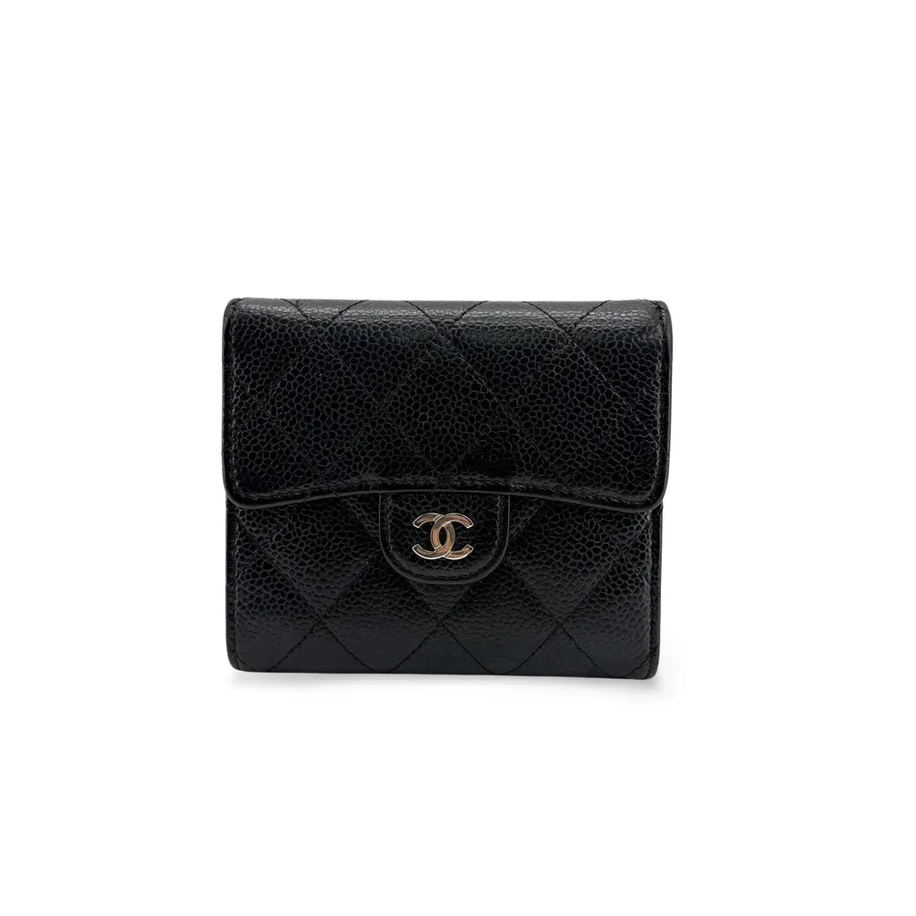 Chanel Classic Small Flap Wallet Caviar Gold Hardware Black Black Leather Good - Front View