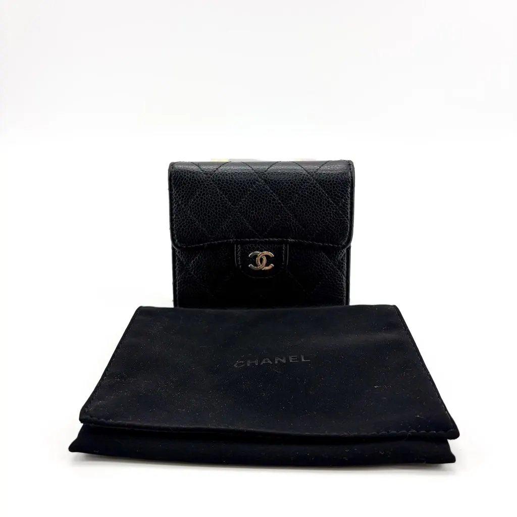 Chanel Classic Small Flap Wallet Caviar Gold Hardware Black Black Leather Good - Back View