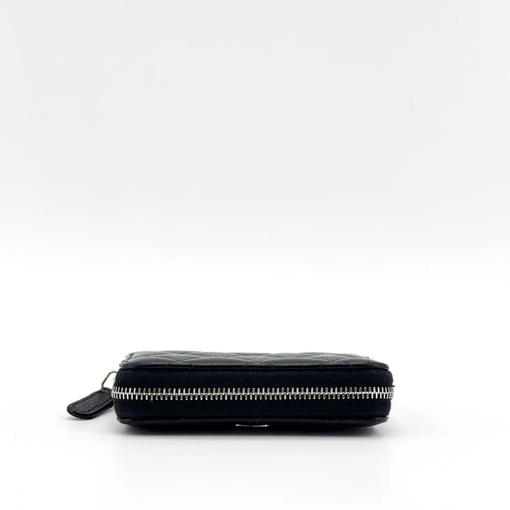 Chanel Classic Zipped Coin Purse Grained Calfskin Silver Black Black Leather Good - Back View