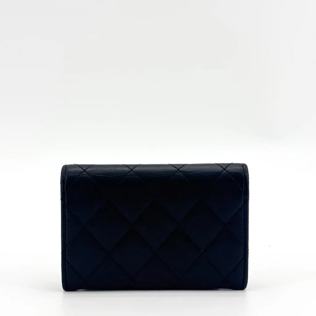 Chanel Classic Flap Card Holder Lambskin Gold Black Black Leather Good - Back View