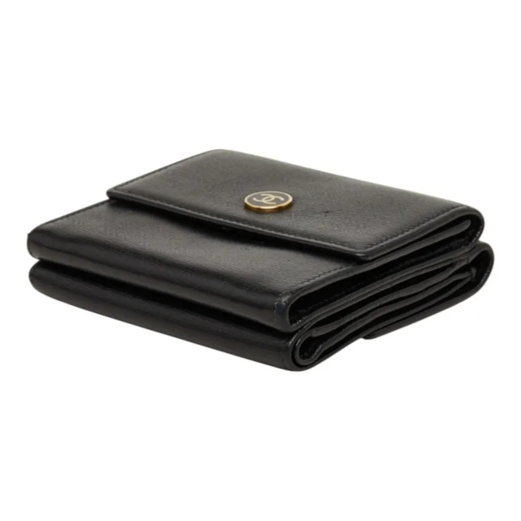 Chanel Coco Mark Bi-fold Wallet, Black and Gold Leather, Women's Black Leather Good - Model View