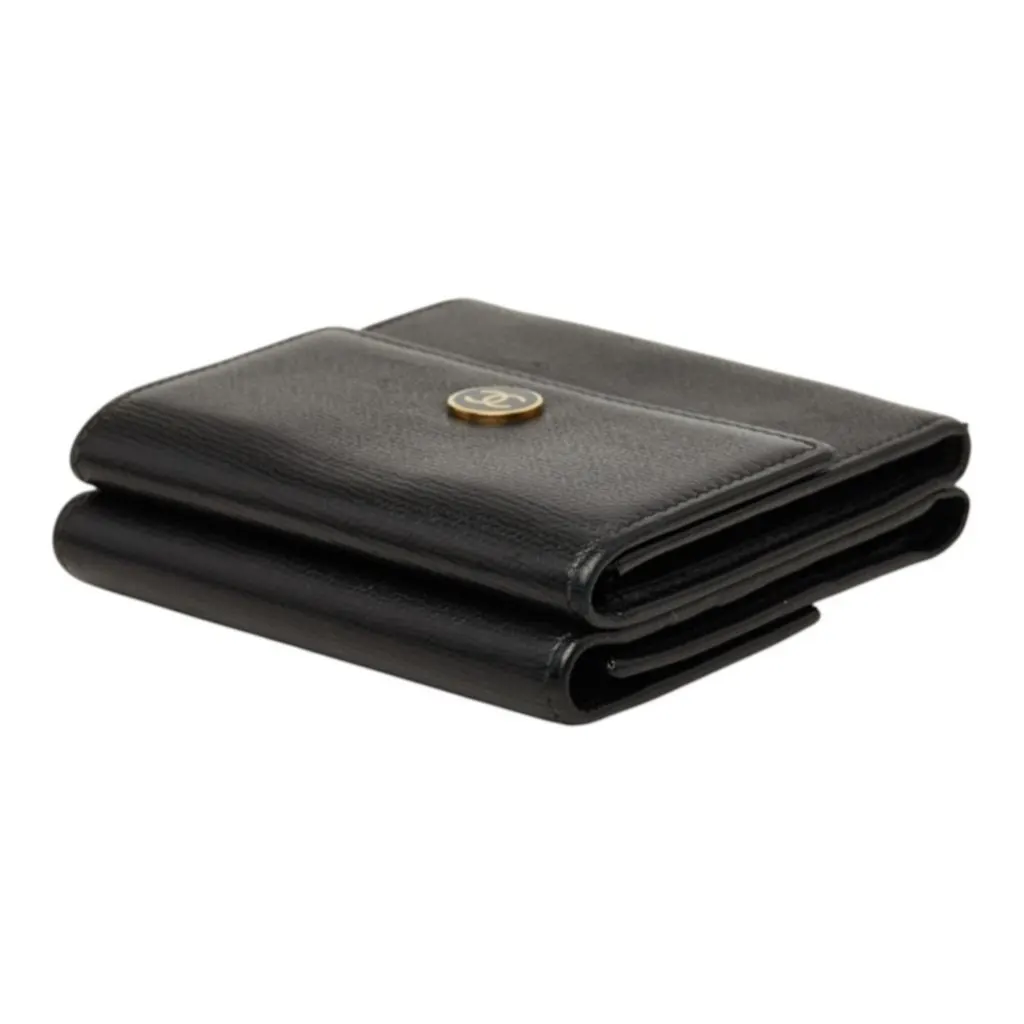 Chanel Coco Mark Bi-fold Wallet, Black and Gold Leather, Women's Black Leather Good - Box View