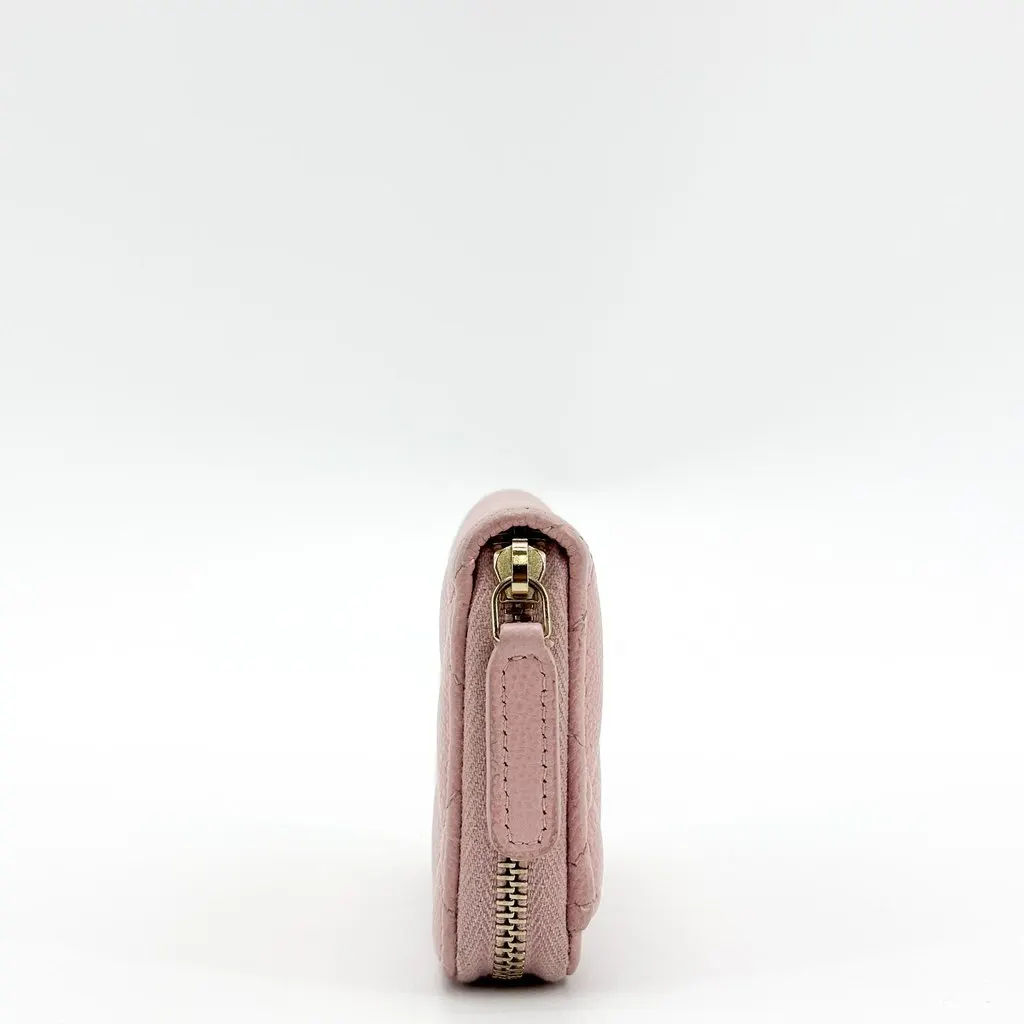 Chanel Classic Flap Card Holder with Zip Pink Grained Calfskin Gold Hardware Gold Leather Good - Model View