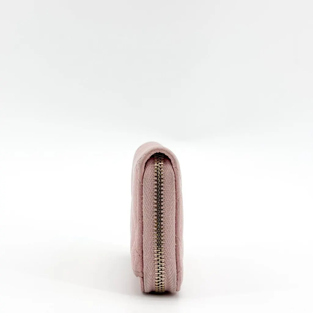 Chanel Classic Flap Card Holder with Zip Pink Grained Calfskin Gold Hardware Gold Leather Good - Box View