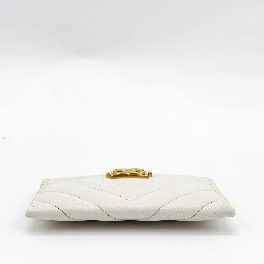 Chanel Boy Chevron Card Holder White Caviar Gold Hardware Gold Leather Good - Box View