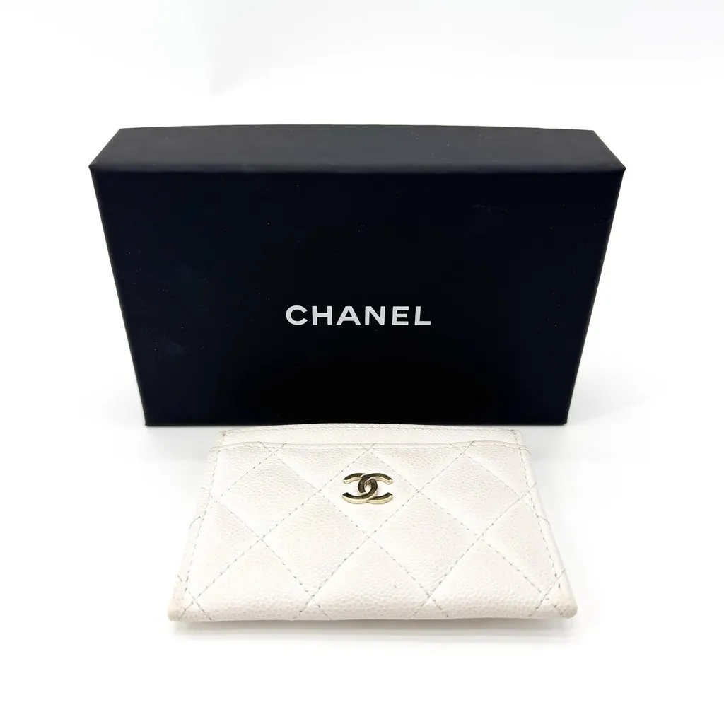 Chanel Classic Card Holder Grained Calfskin Gold-Tone Metal White White Leather Good - Back View