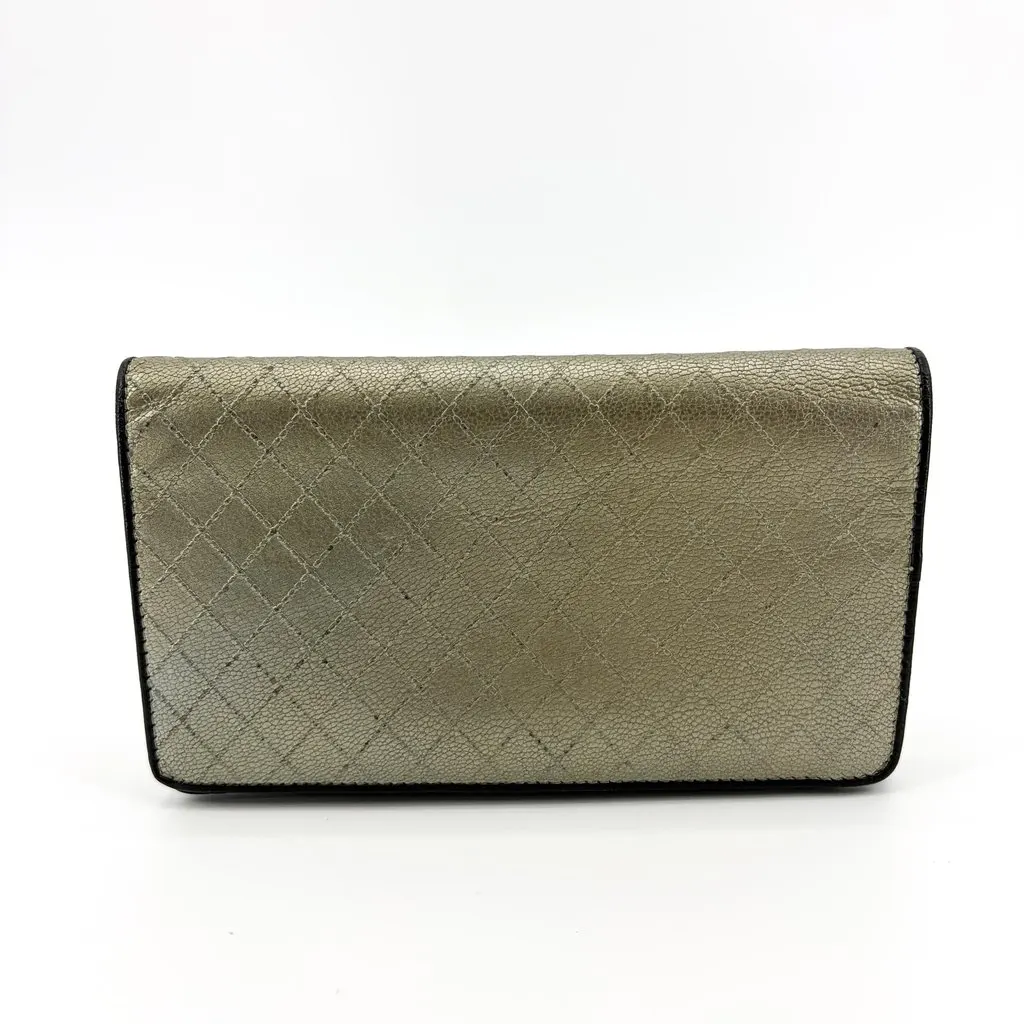 Chanel Metallic Quilted Leather Flap Long Wallet in Gold Gold Leather Good - Inside View