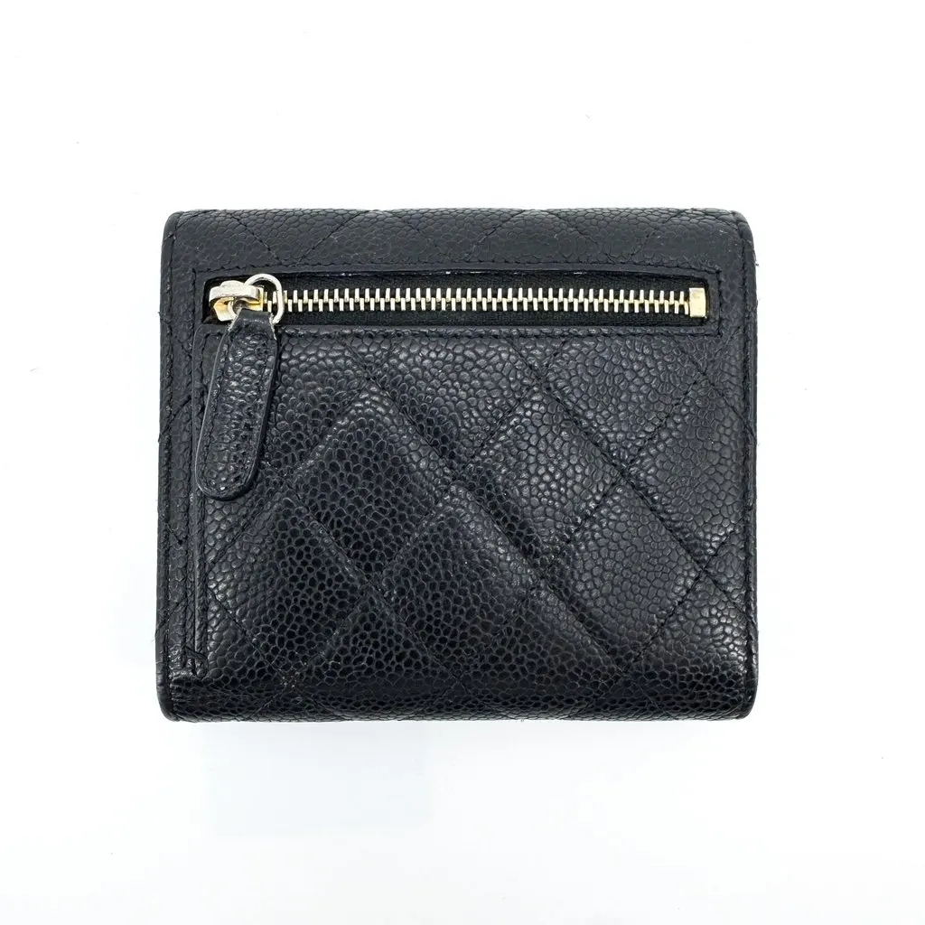 Chanel Classic Small Flap Wallet Caviar Black Gold Black Leather Good - Back View