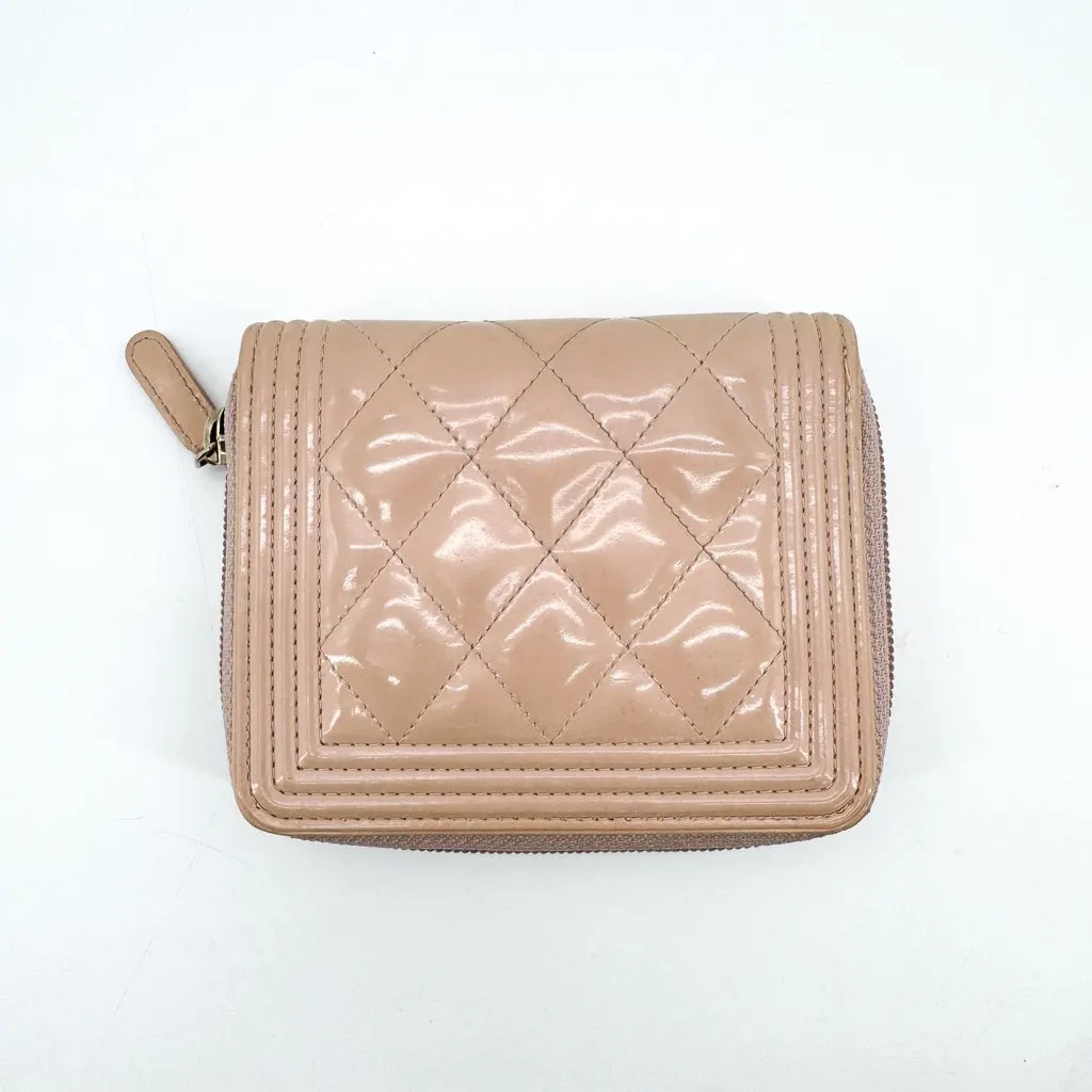 Chanel Boy Chanel Patent Zipped Wallet Beige Gold Hardware Beige Leather Good - Back View