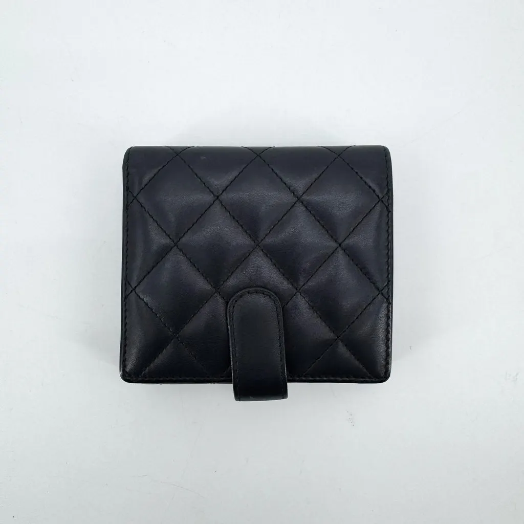 Chanel Cambon Ligne Tri-Fold Wallet Black Patent Black Leather Good - Back View