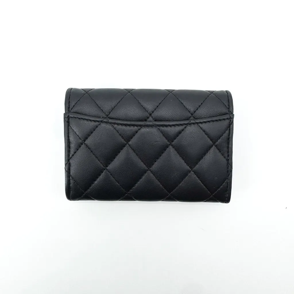 Chanel Classic Flap Card Holder Lambskin Gold Black Black Leather Very good - Back View
