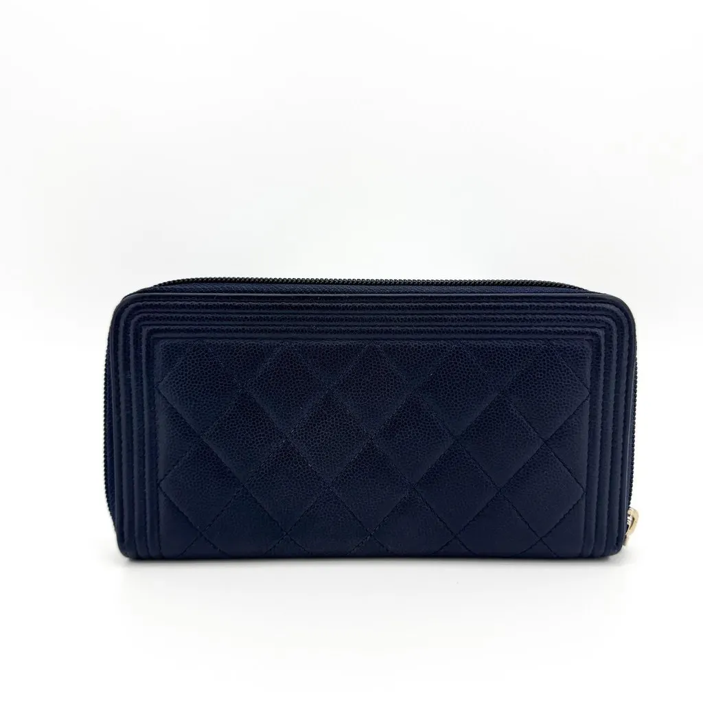 Chanel Boy Chanel Zip Around Long Wallet Caviar Gold Hardware Black Black Leather Good - Inside View
