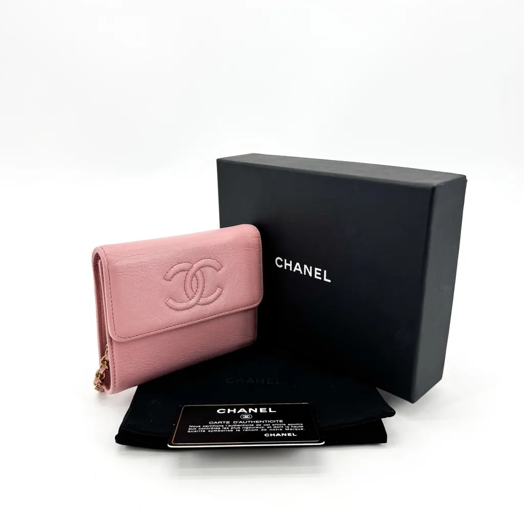 Chanel Timeless Coco Mark Small Flap Wallet Pink Pink Leather Very good - Back View