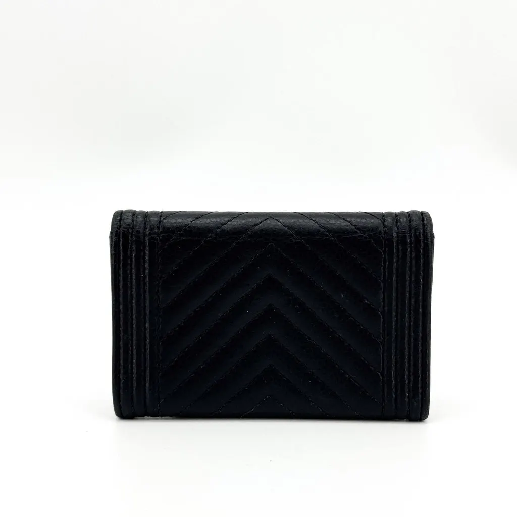 Chanel Boy Chanel Chevron Flap Card Holder Black Black Leather Very good - Inside View