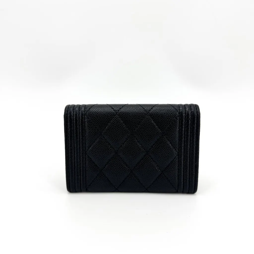 Chanel Boy Chanel Flap Card Holder Caviar Gold Hardware Black Black Leather Good - Inside View