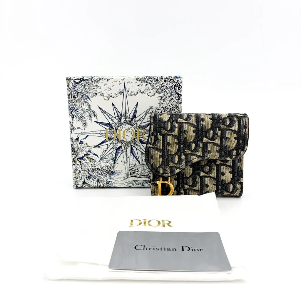 Dior Saddle Lotus Wallet Blue Oblique Jacquard Beige Jacquard Fair - Back View