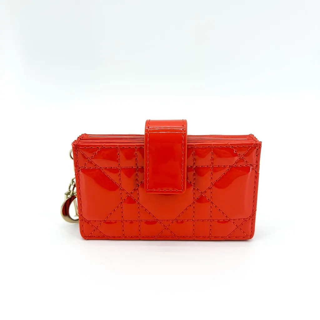 Dior Lady Dior Accordion Card Holder Patent Red Red Leather Very good - Front View