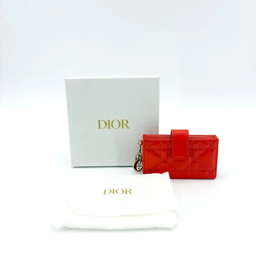Dior Lady Dior Accordion Card Holder Patent Red Red Leather Very good - Back View