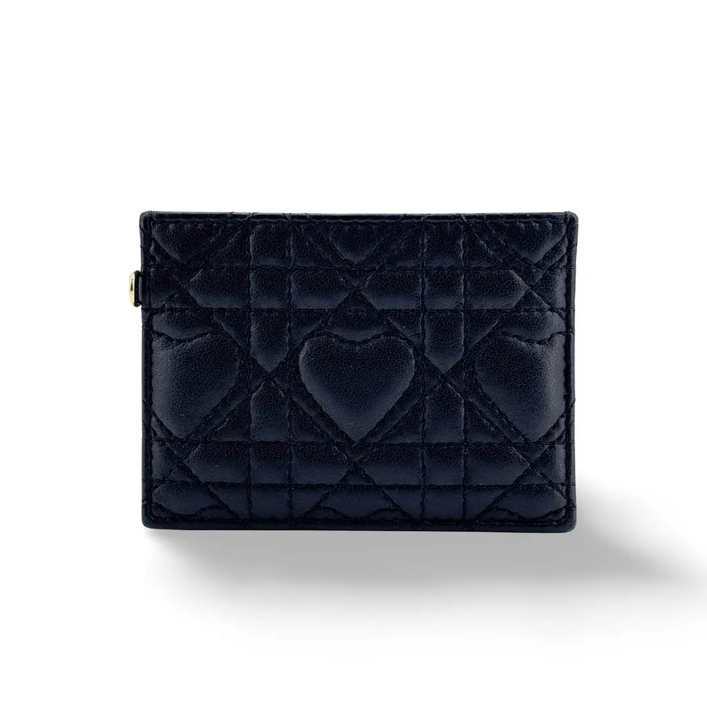 Dior Lady Dior Dioramour Heart Cannage Card Holder Black Black Leather Very good - Front View