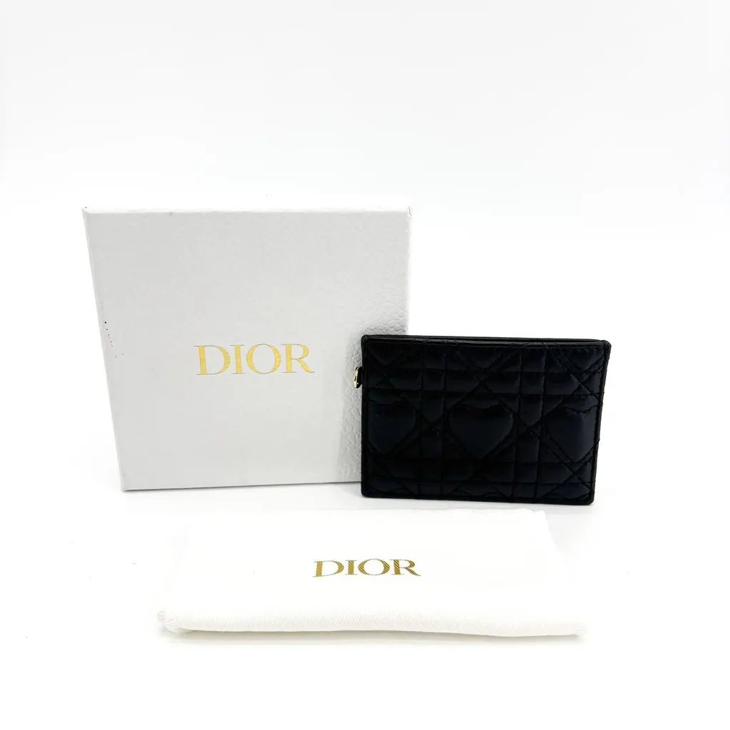 Dior Lady Dior Dioramour Heart Cannage Card Holder Black Black Leather Very good - Back View