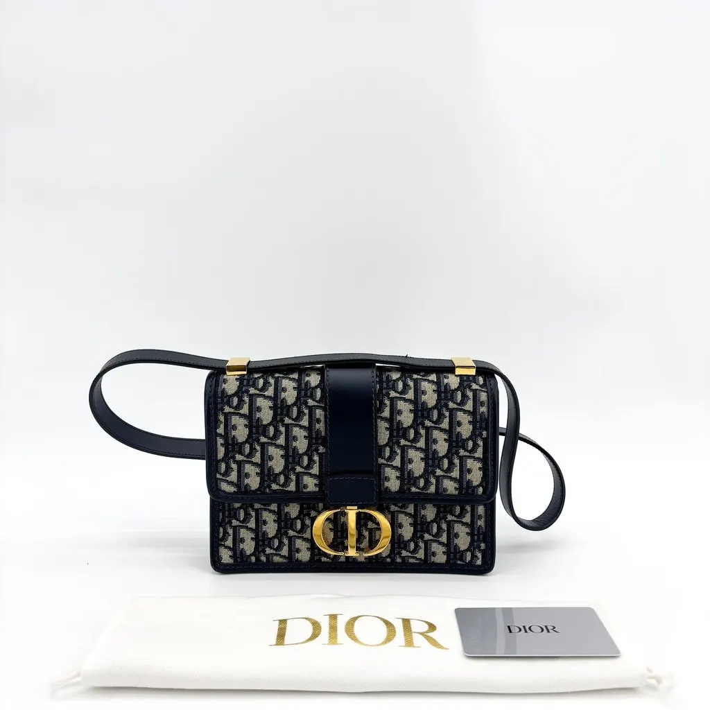 Dior 30 Montaigne Bag Blue Oblique Jacquard Beige Jacquard Good - Back View