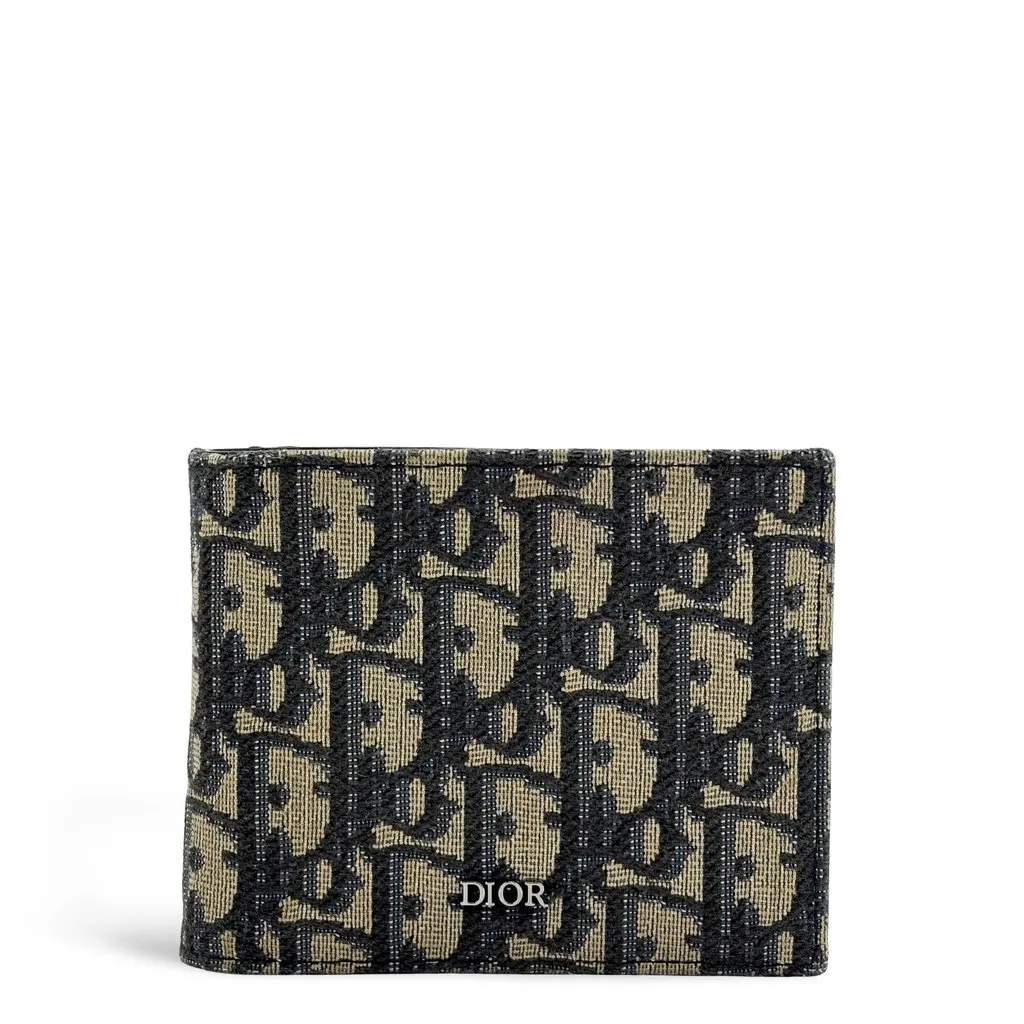 Dior 2-Fold Wallet Beige and Black Dior Oblique Jacquard Beige Jacquard Fair - Front View