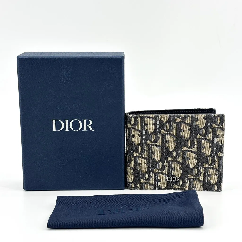 Dior 2-Fold Wallet Beige and Black Dior Oblique Jacquard Beige Jacquard Fair - Back View