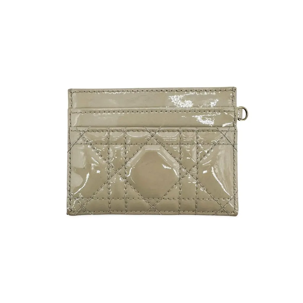 Dior Lady Dior Patent Cannage 5-Slot Card Holder Grayish Beige Beige Leather Very good - Front View