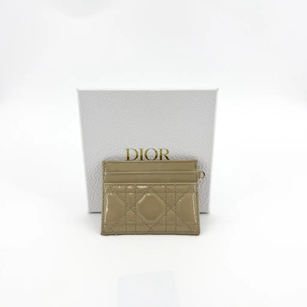 Dior Lady Dior Patent Cannage 5-Slot Card Holder Grayish Beige Beige Leather Very good - Back View