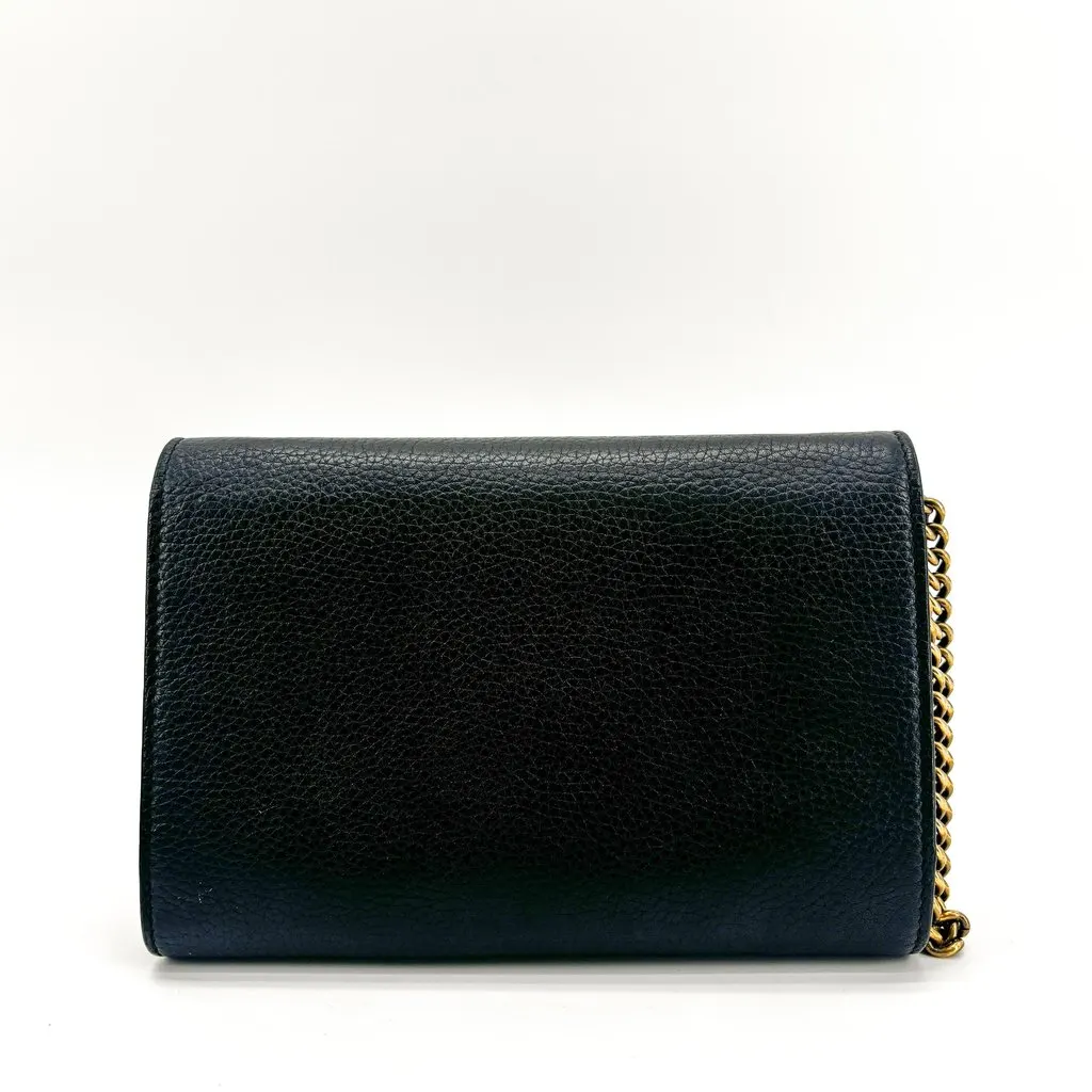 Gucci GG Marmont Textured Leather Chain Wallet Black Black Leather Good - Back View