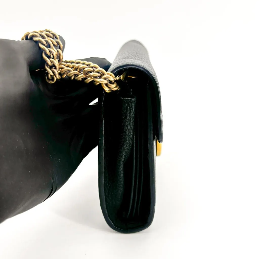 Gucci GG Marmont Textured Leather Chain Wallet Black Black Leather Good - Inside View