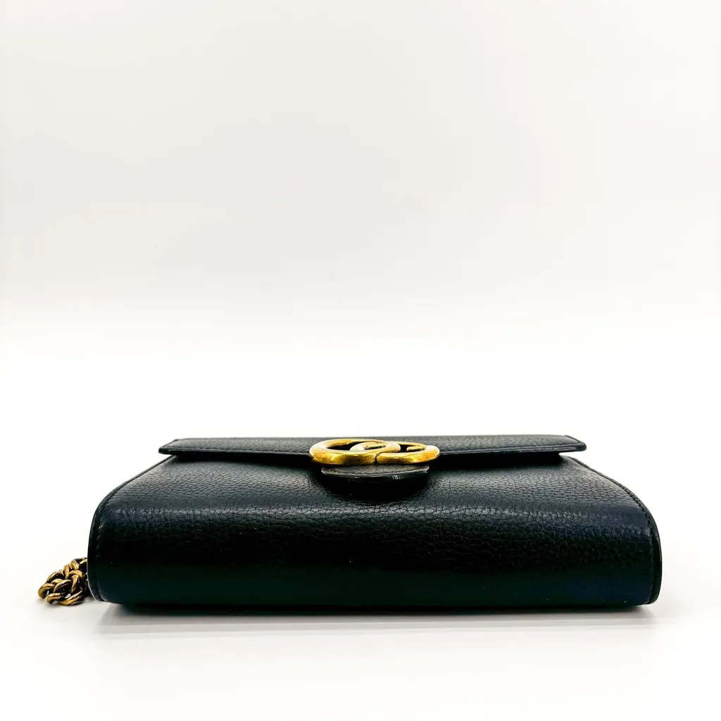 Gucci GG Marmont Textured Leather Chain Wallet Black Black Leather Good - Box View